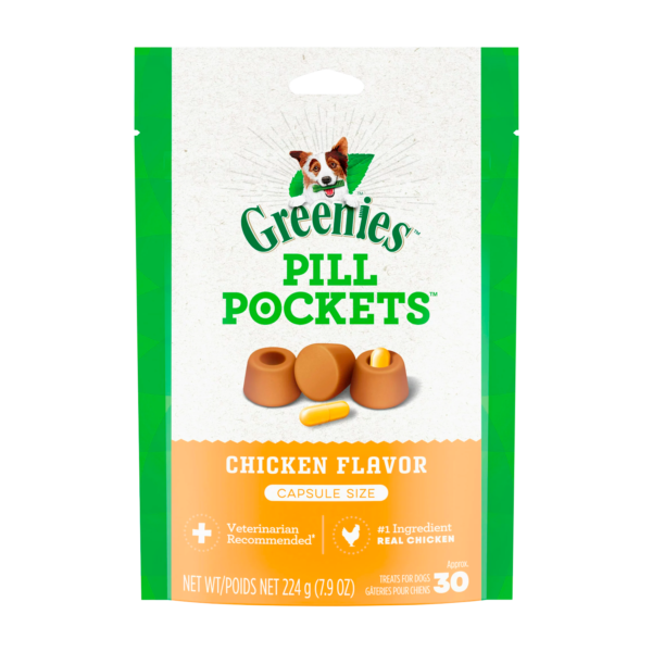 GREENIES PILL POCKETS for Dogs Capsule Size Natural Soft Dog Treats, Chicken Flavor, 7.9 oz. Pack