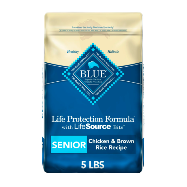 Blue Buffalo Life Protection Formula Chicken and Brown Rice Dry Dog Food for Senior Dogs, Whole Grain, 5 lb. Bag