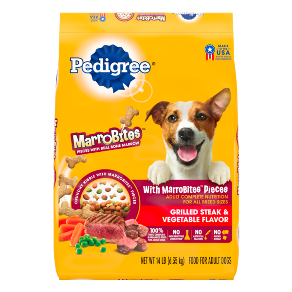 PEDIGREE With MarroBites Pieces Adult Dry Dog Food, Steak & Vegetable Flavor, 14 lb. Bag