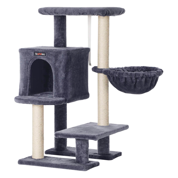 Feandrea Cat Tree, Small Cat Tower, 33.1-Inch Cat Condo with Basket, Cat Cave, Removable Washable Cover for Top Perch, for Small Spaces, Smoky Gray UPCT142G01