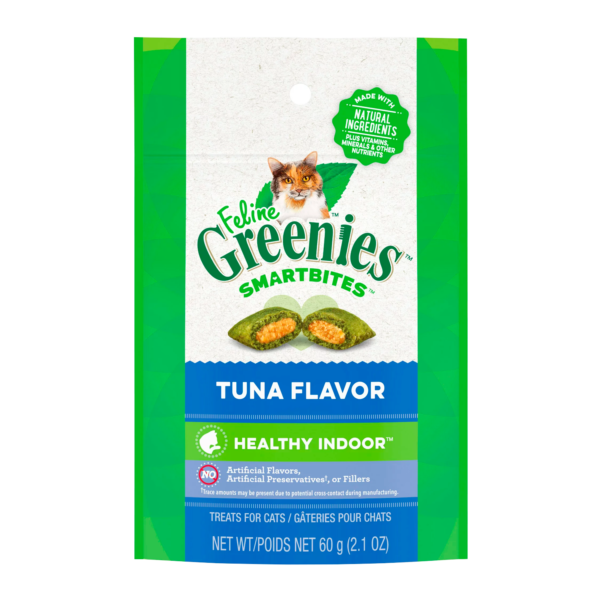 FELINE GREENIES SMARTBITES HEALTHY INDOOR Natural Treats for Cats, Tuna Flavor, 2.1 oz. Pouch