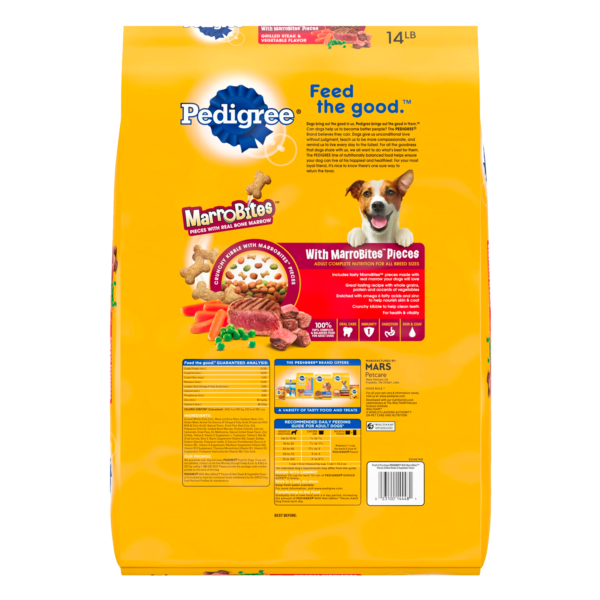 PEDIGREE With MarroBites Pieces Adult Dry Dog Food, Steak & Vegetable Flavor, 14 lb. Bag - Image 2